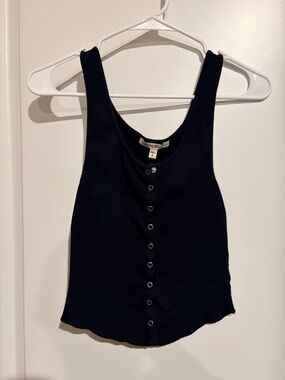 Express Black Snap-Front Ribbed Tank